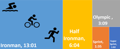 Visual comparison of time spent in different triathlon race distances